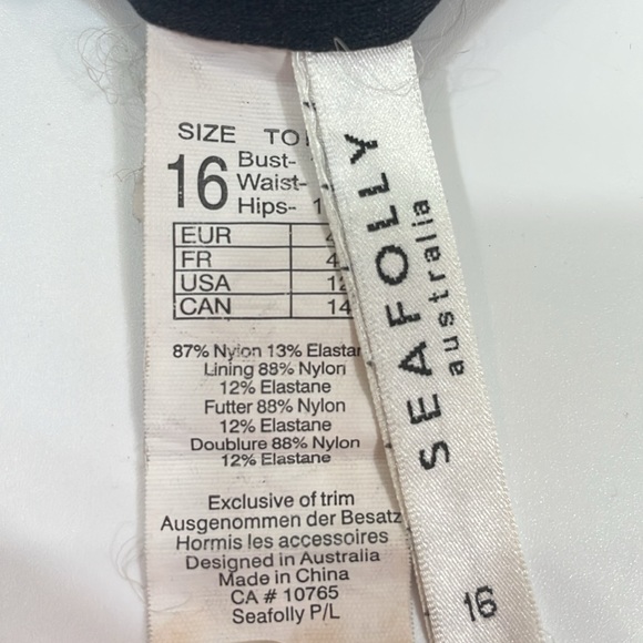 Seafolly One Shoulder One-piece Swimsuit Black Maillot Size 12 EUC - Picture 7 of 15